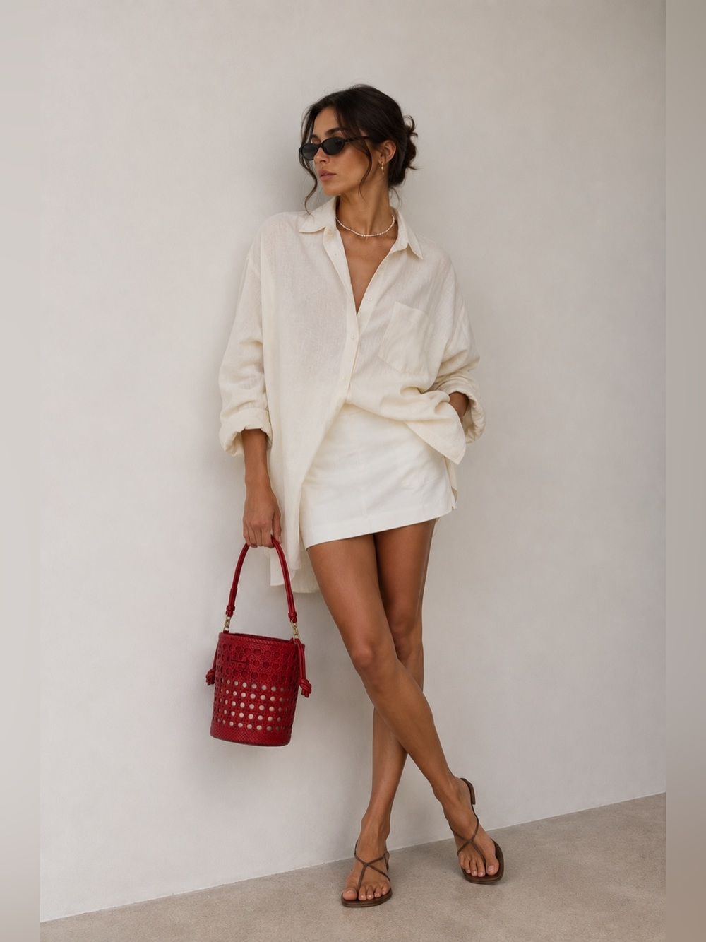 Tory Burch Red Woven Bucket Bag new - Picture 1 of 9